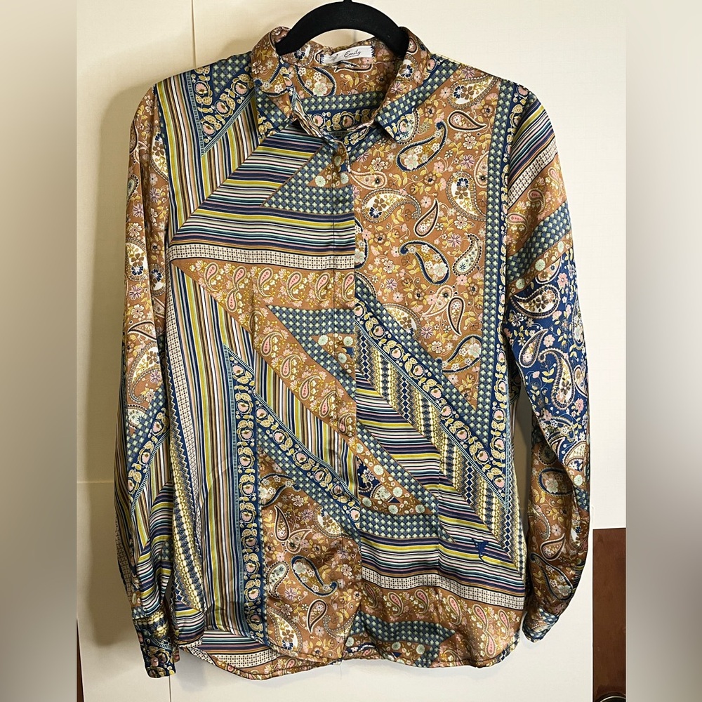 Emily Van Den Bergh Size 40 (US 8) Multicolored Polyester Blouse
